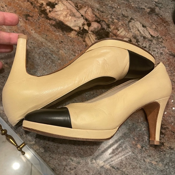 Chanel nude black cap toe classic pump platform heel 36.5 - Picture 8 of 16